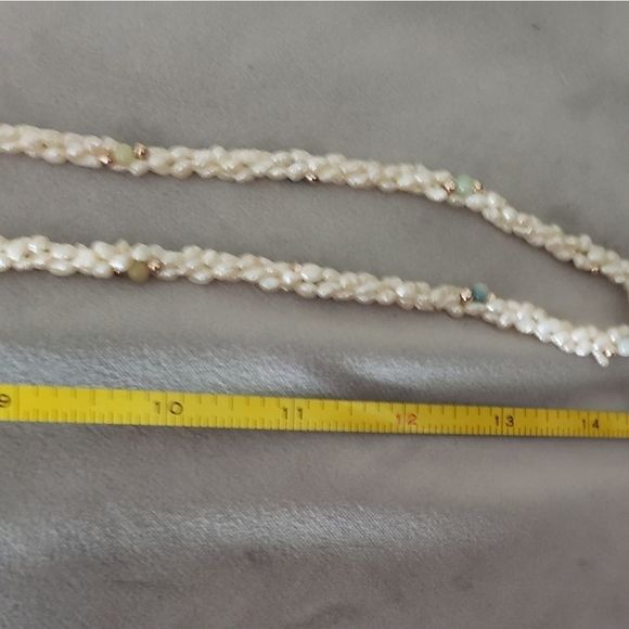 Freshwater Pearl Necklace Gold Tone & Green Beads - Picture 8 of 8